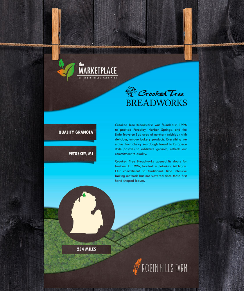 Blue sky and green grass vendor poster design for Robin Hills Farm shop