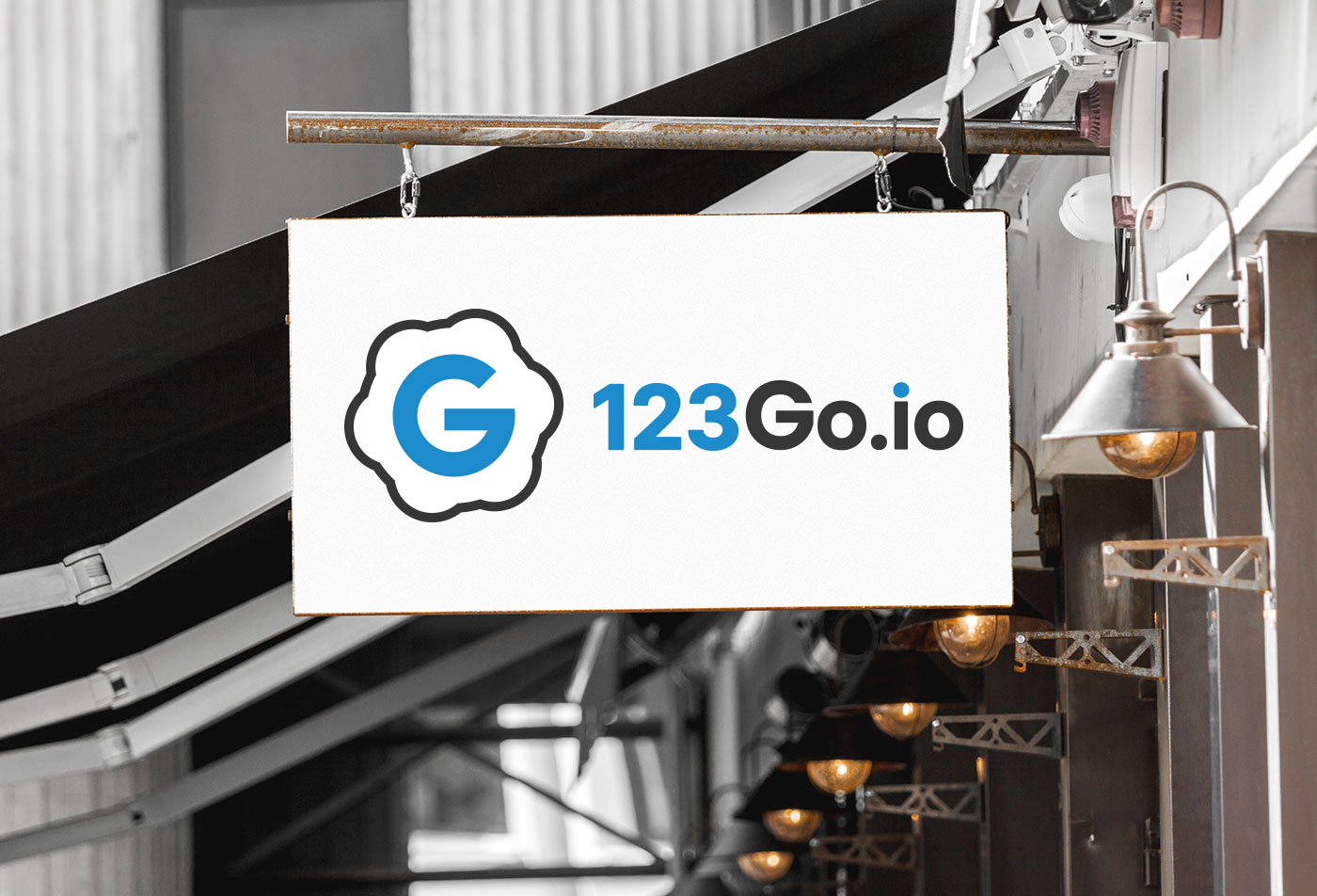 123Go.io logo mocked up on outdoor business sign