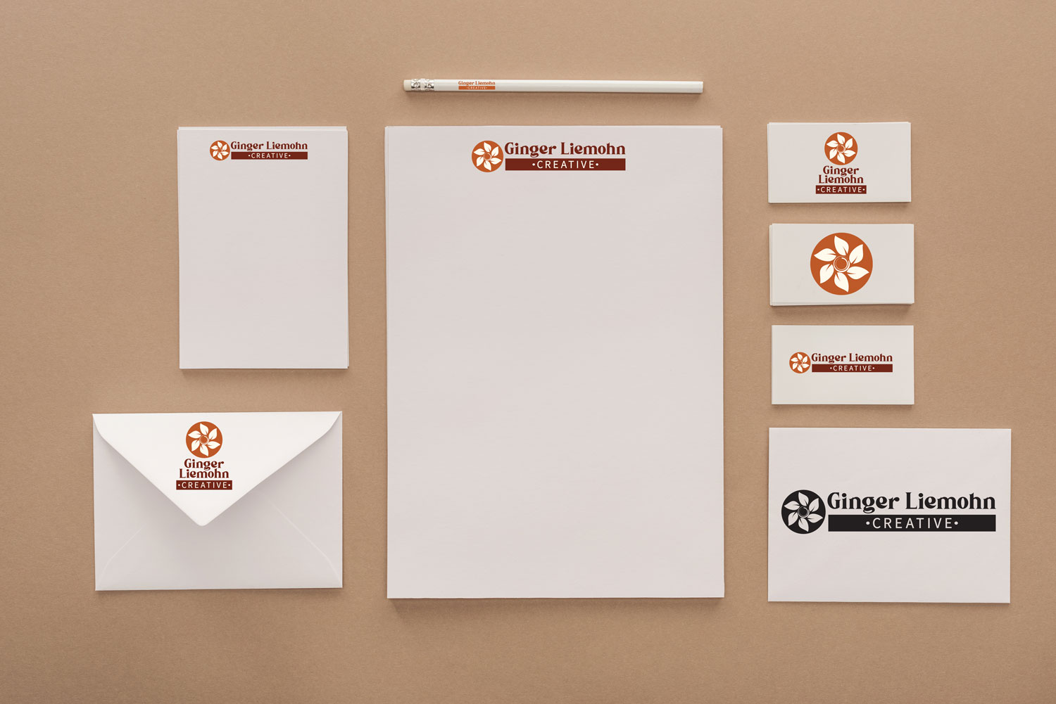 Ginger Liemohn logo mockup on stationary